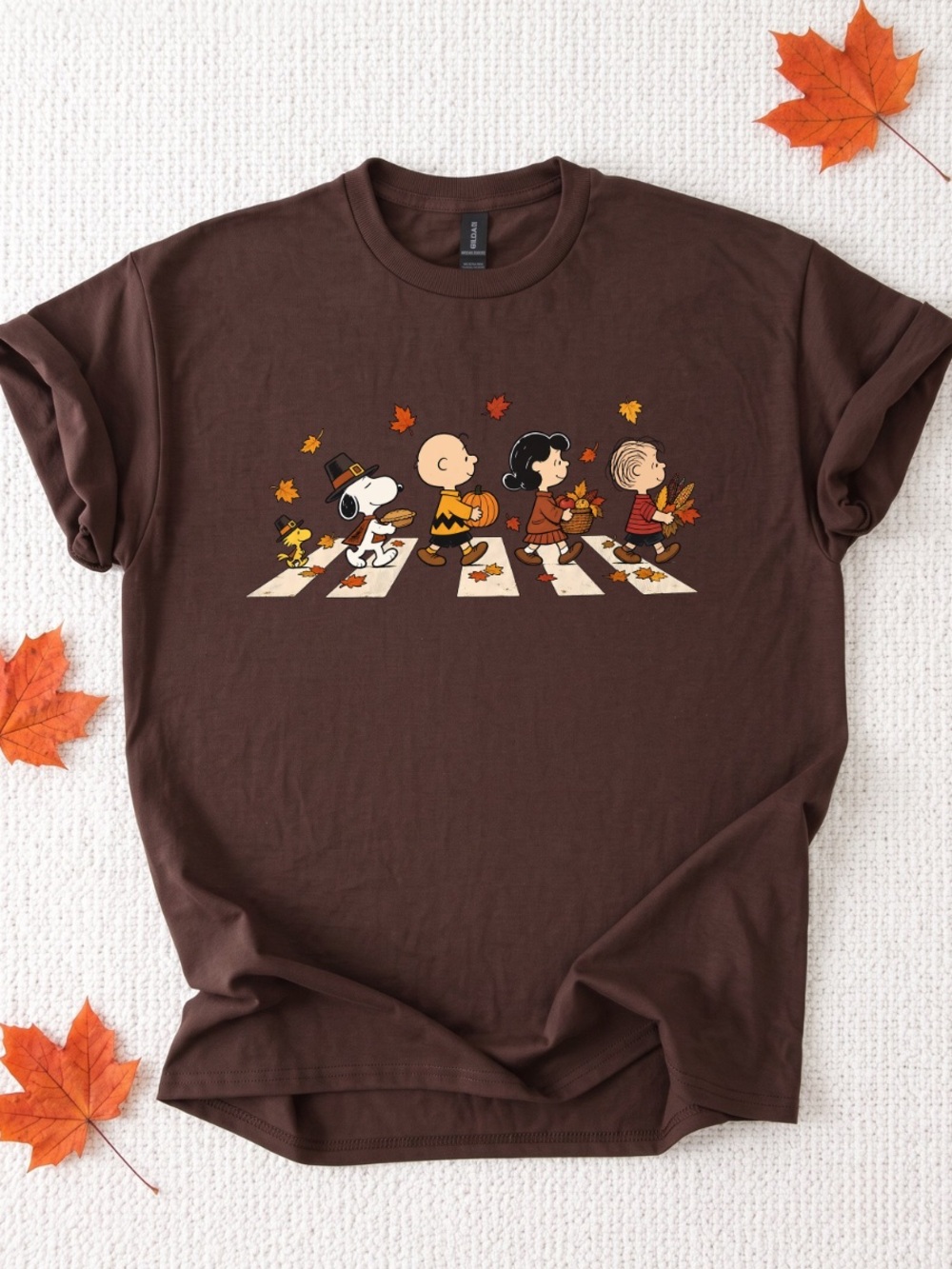 Brown Thanksgiving Fall Graphic Tee, Cute Puppy & Friends Tee